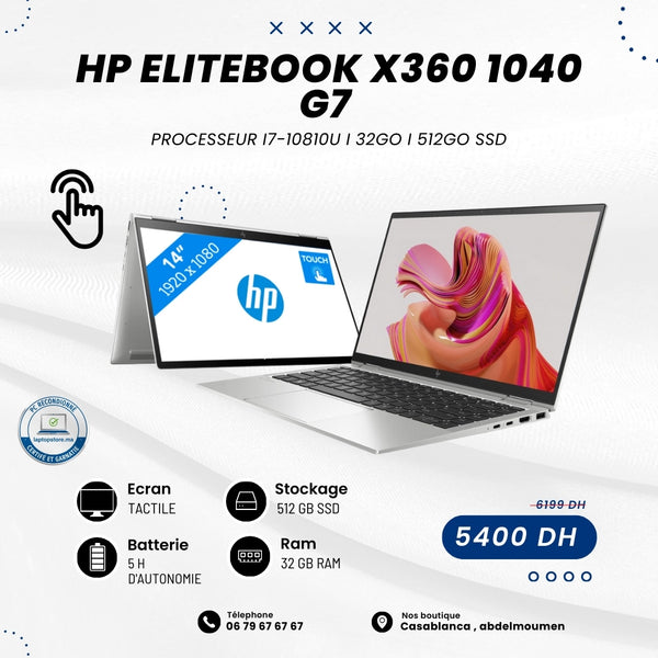HP EliteBook x360 1040 G7 Core™ i7-10810U I 32 Go I 512 Go SSD I 14″ FHD Rotation Tactile [Remis à Neuf]